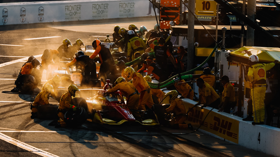Alex Palou in the pit lane at Iowa